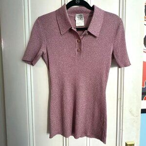 Pre-Loved Vintage Women Chanel Pink Metallic Polo Tee Dress Top Shirt IT Sz 42 M
